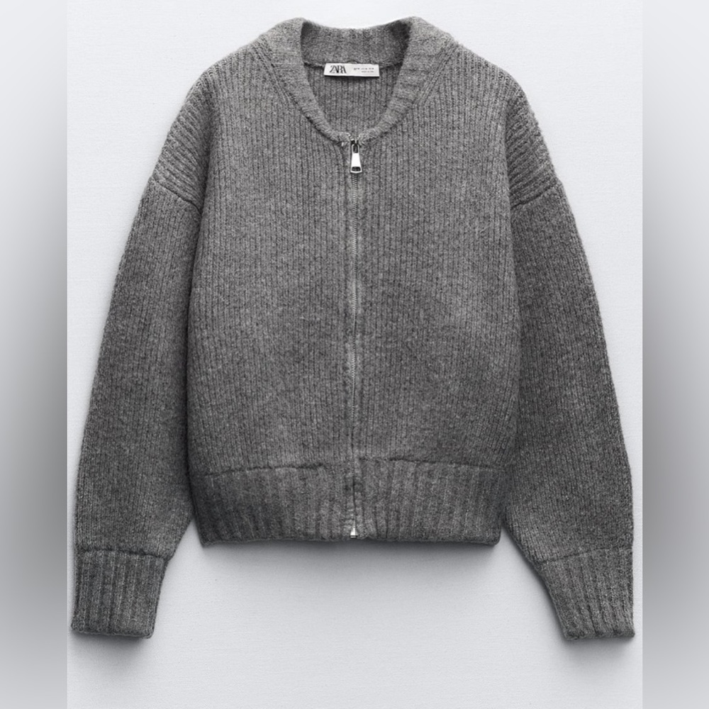 ZIPPERED KNIT BOMBER CARDIGAN